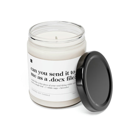 Can you send it to me as a .docx file? // White Sage + Lavender Scented Soy Candle, 9oz